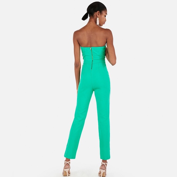 EXPRESS: Size (00/XS) Strapless Sweetheart Neck Jumpsuit in Bright Aqua, bnwt - Picture 2 of 7